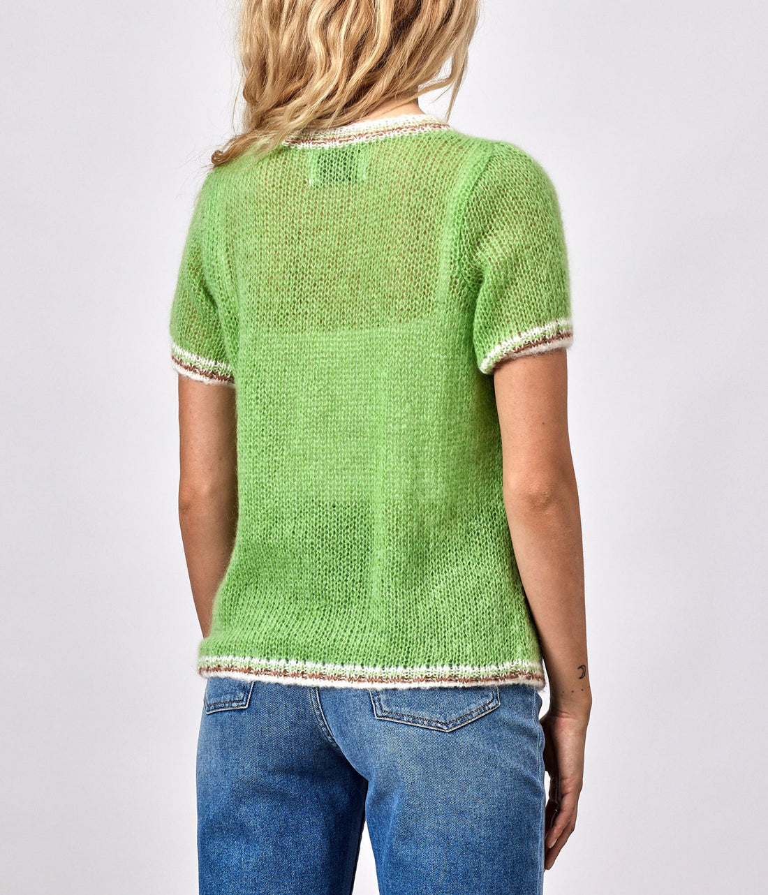 Aya knit lime green off white/rust trim