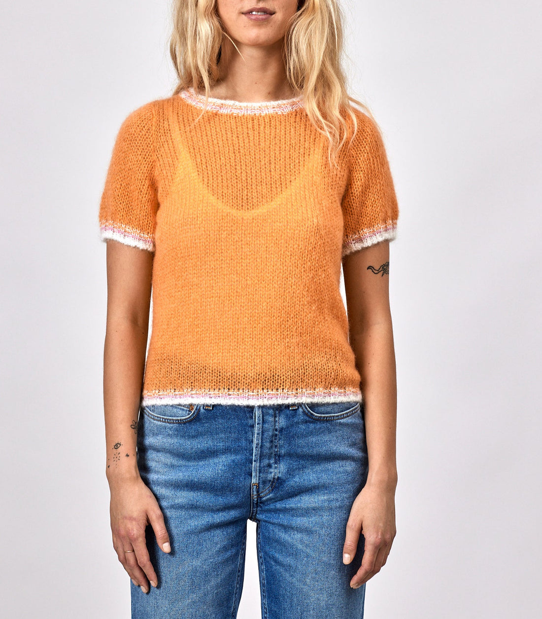 Aya knit orange off white/rose trim